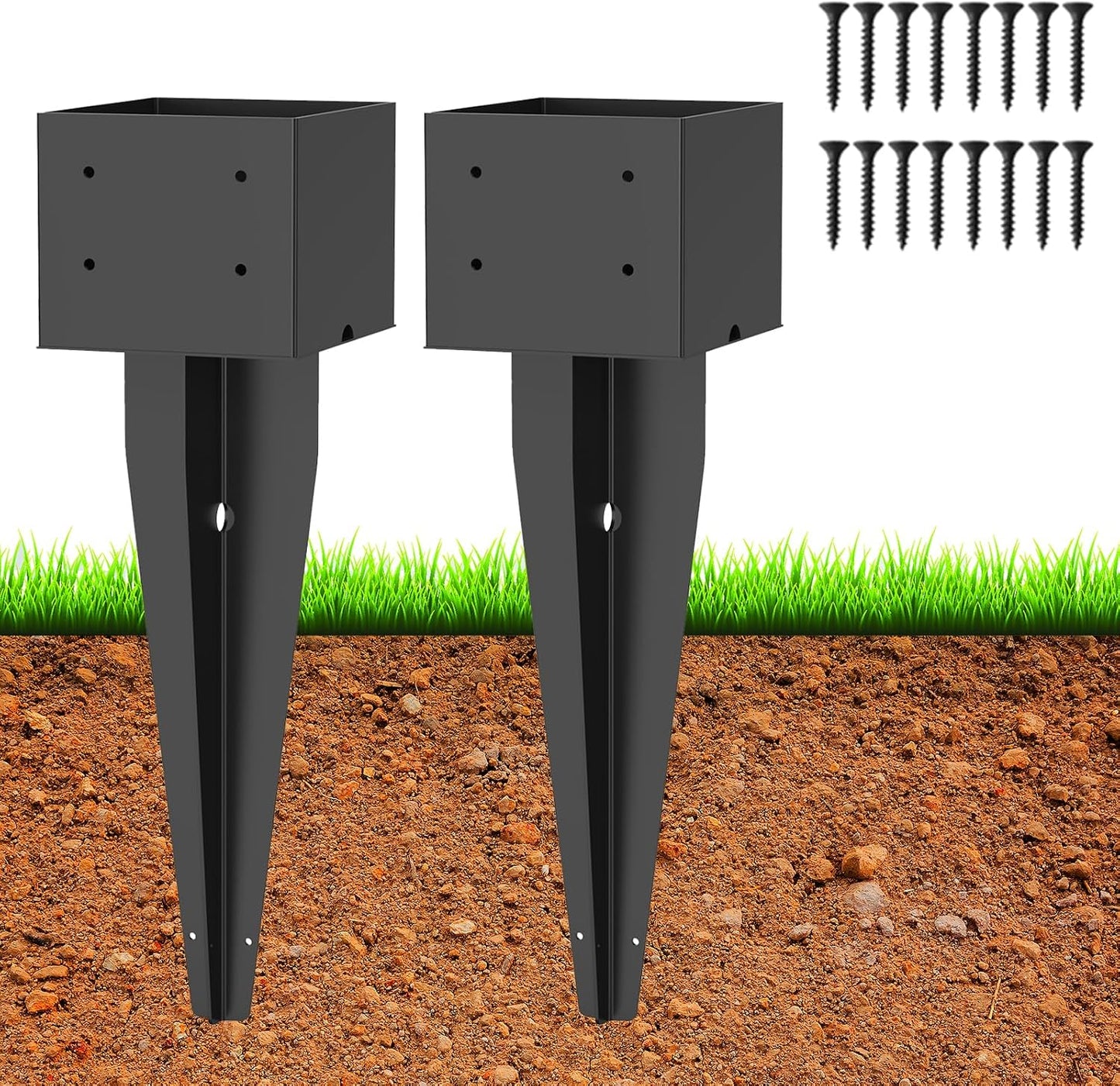 2 Pzas Anclaje Poste Valla Metal 17" Recubrimiento Negro