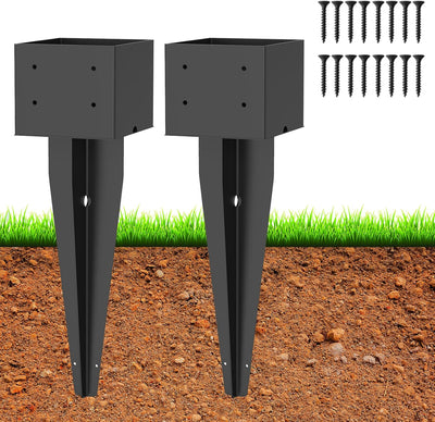 2 Pzas Anclaje Poste Valla Metal 17" Recubrimiento Negro