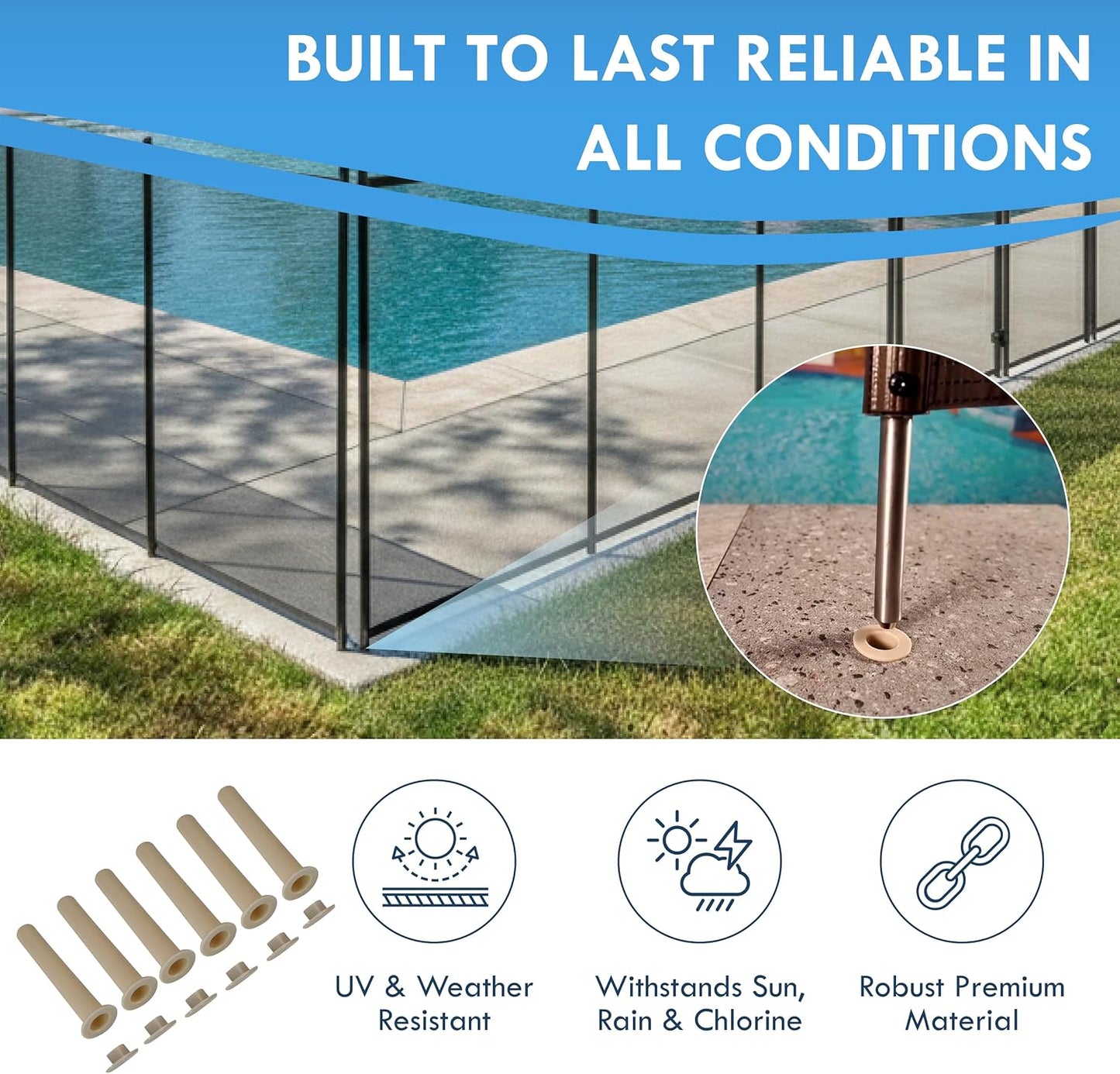 Fundas valla piscina y tapas agujero bronceado set 6
