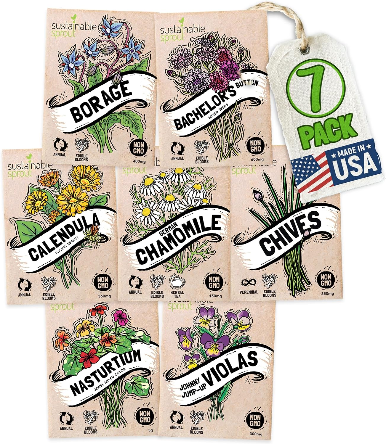 Kit 7 paquetes semillas flores comestibles variadas