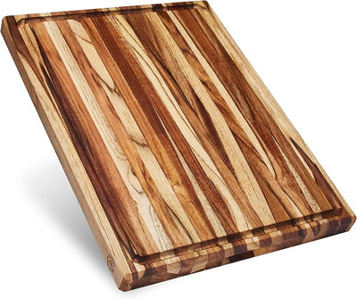Tabla cortar madera teca reversible 20x15pulg con ranura
