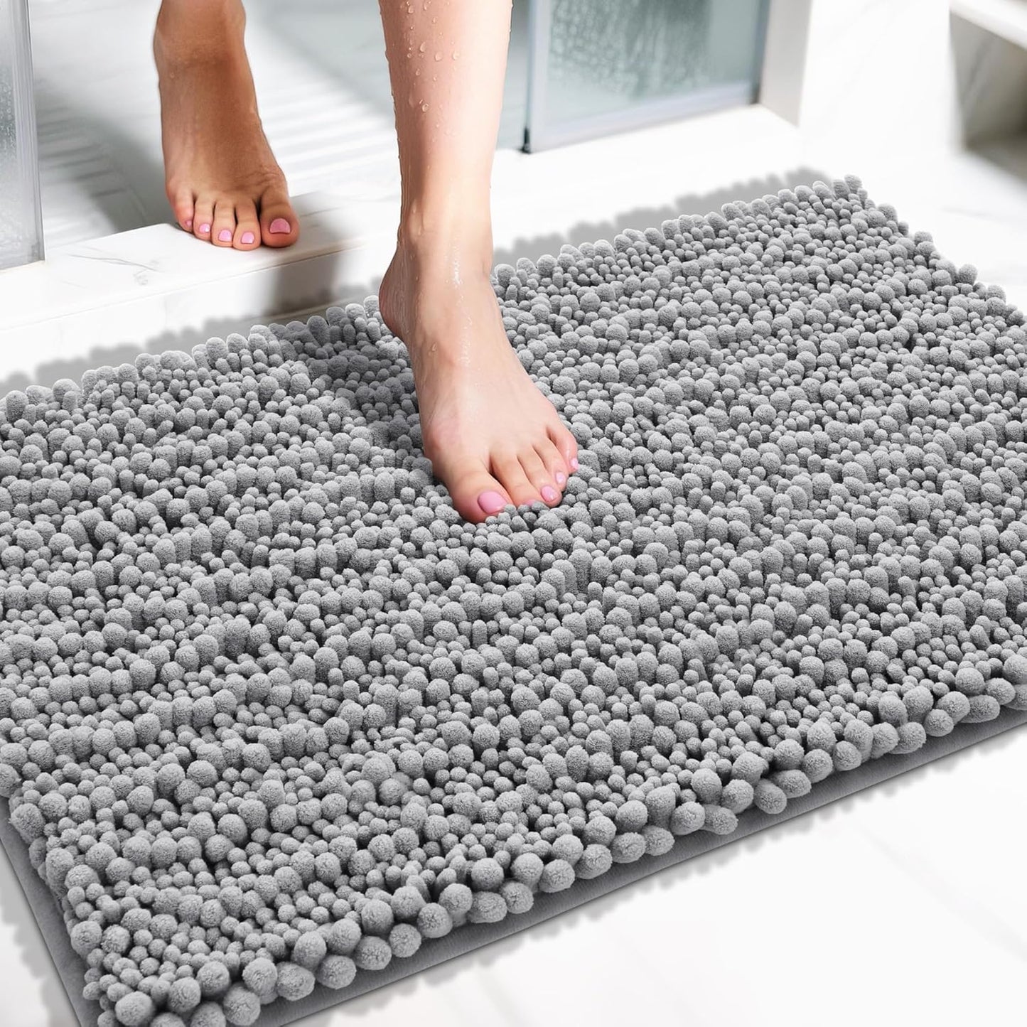 Tapete peludo baño ducha grande antiderrap gris