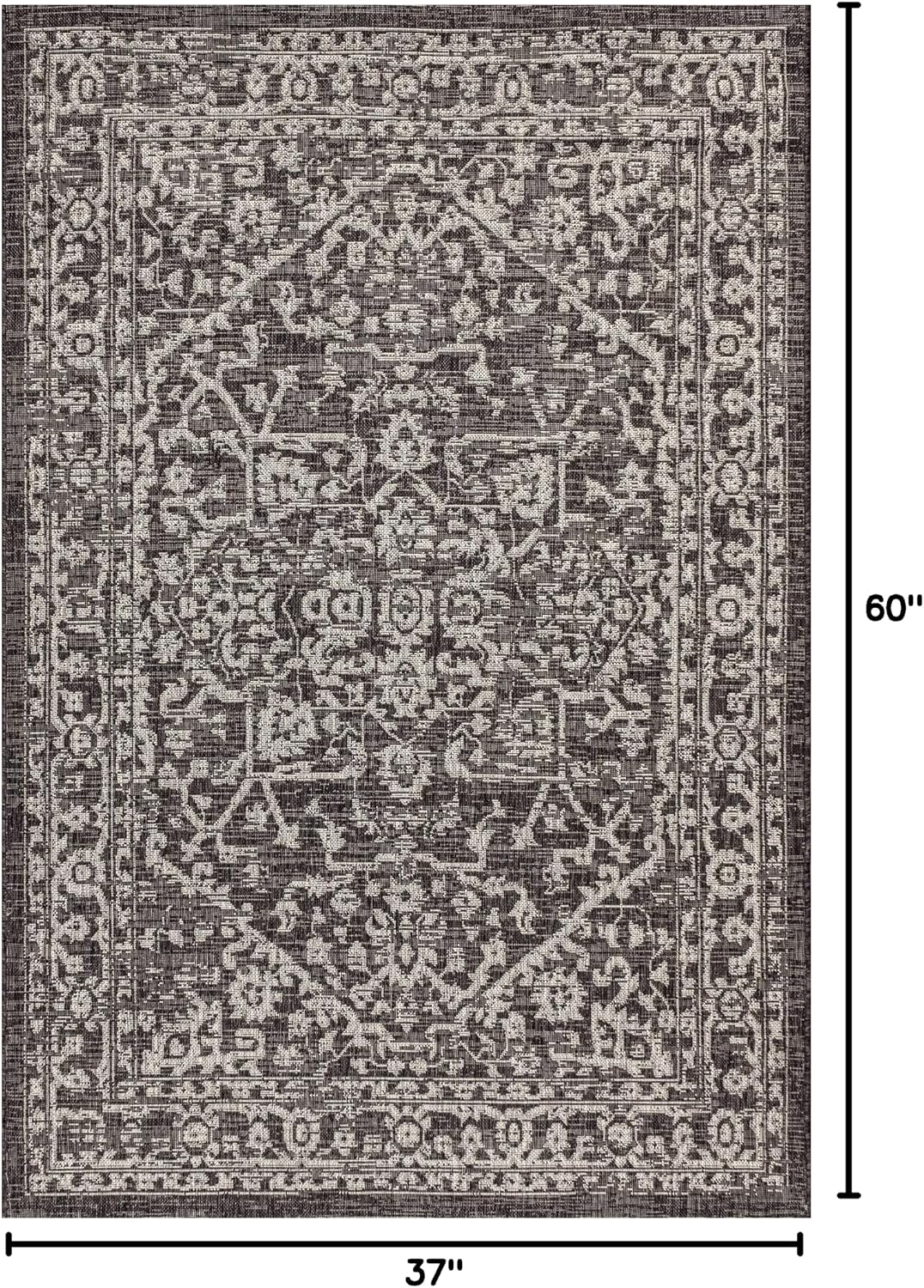 Alfombra medallón bohemio negro/gris 3x5"