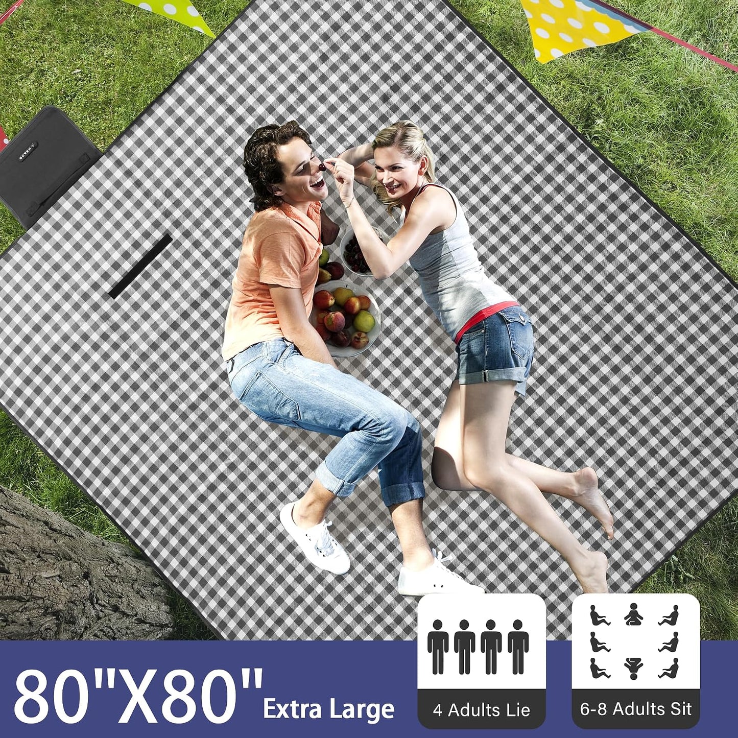 Manta picnic 80x80" impermeable plegable azul
