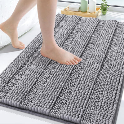 Alfombra baño felpilla rayas 30x20pulg gruesa absorbente gris