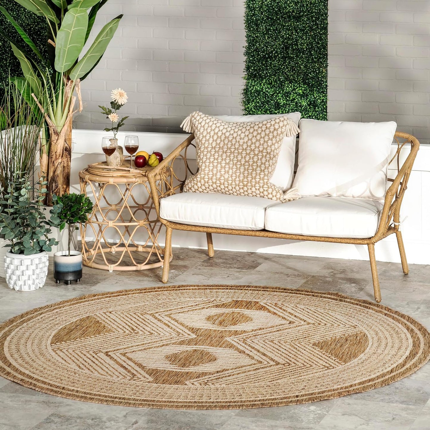 Alfombra redonda tribal 6'7" resistente manchas