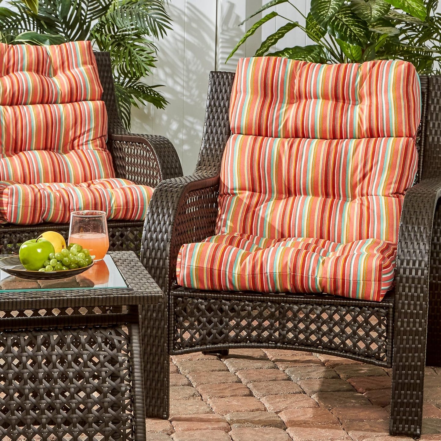Cojín respaldo alto 44x22pulg exteriores set 2 rayas coral