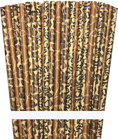 Pajitas papel estampado animales safari leopardo jirafa 100uds