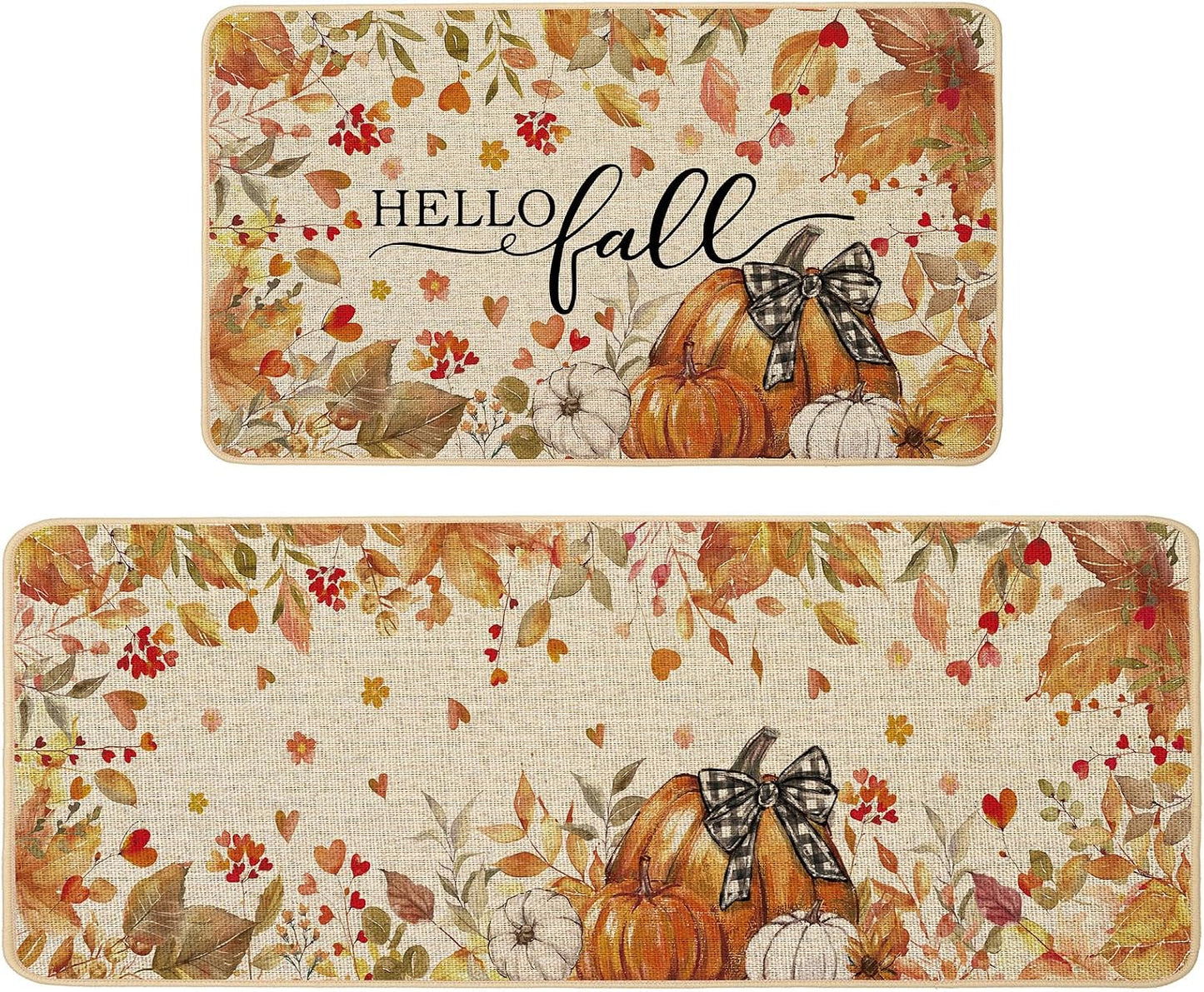 2 Tapetes Cocina Otoño Calabaza Hojas Florales Bajo Perfil