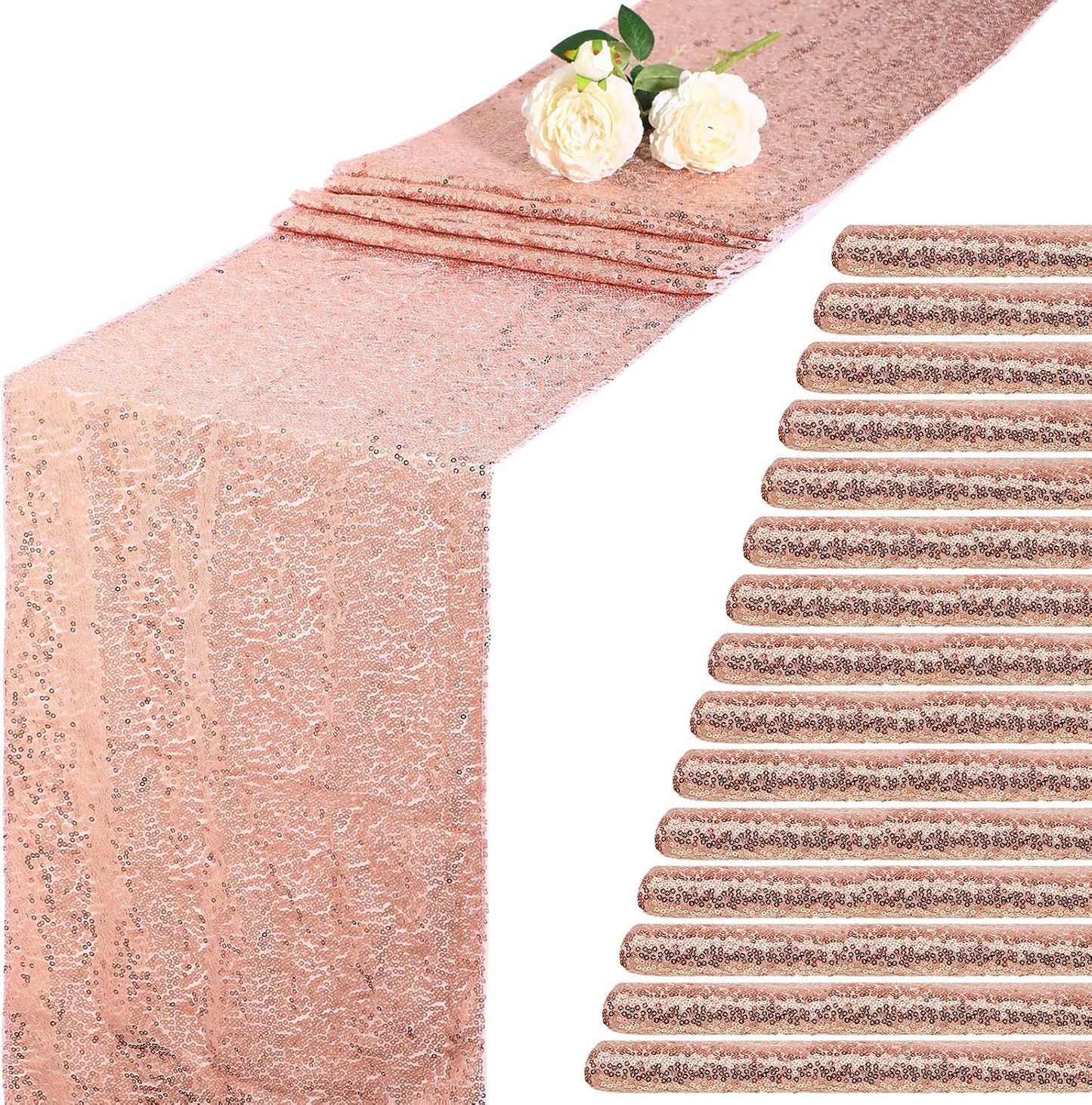 Mesa Camino Rectangular 12x108pulg 15pzas Oro Rosa