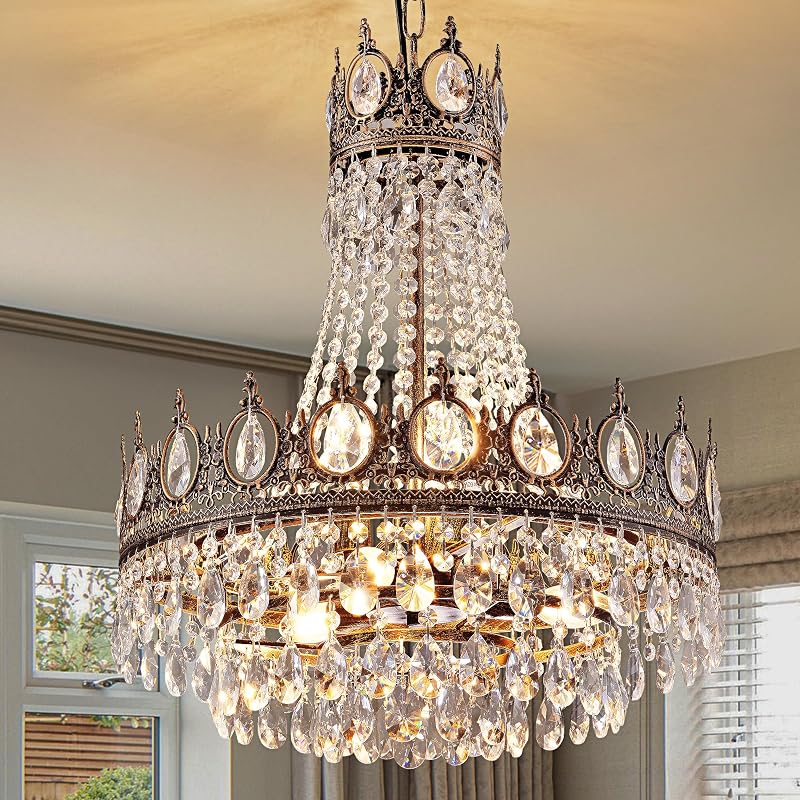 Candelabro cristal 6 luces estilo granja bronce comedor