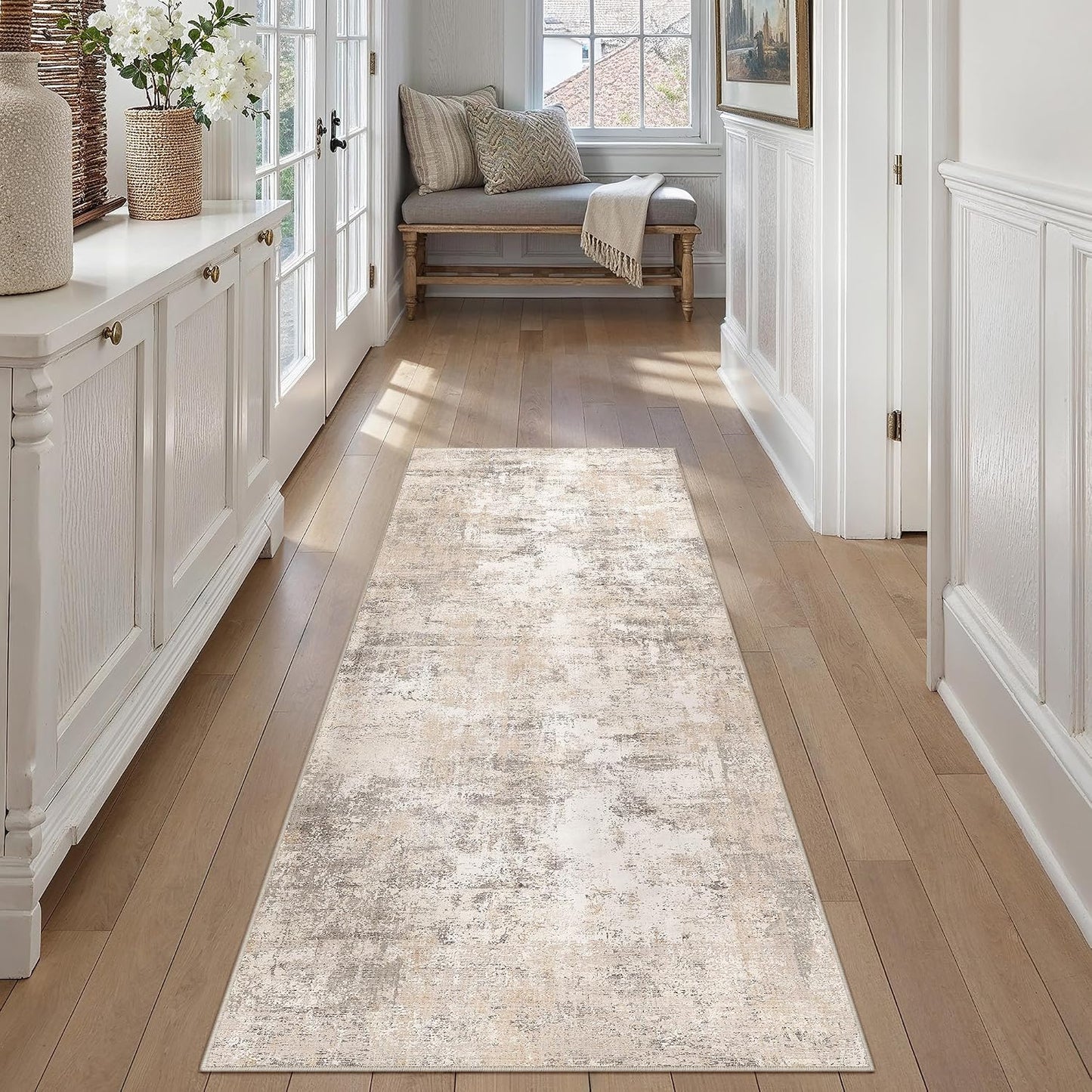 Alfombra pasillo 2x6ft pelo suave antiderrap beige gris