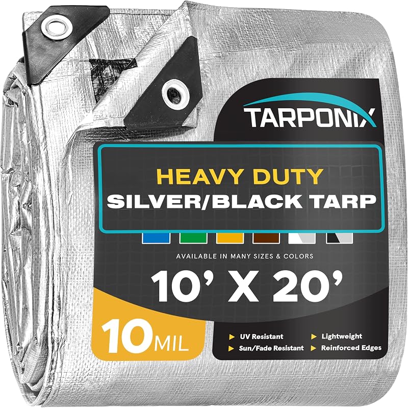 Lona doble cara 10x20ft plateada y negra resistente