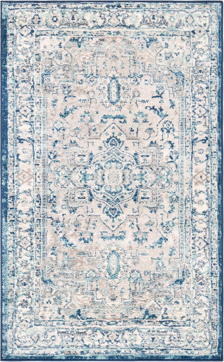 Alfombra decorativa 3x5ft gris claro y azul medallón