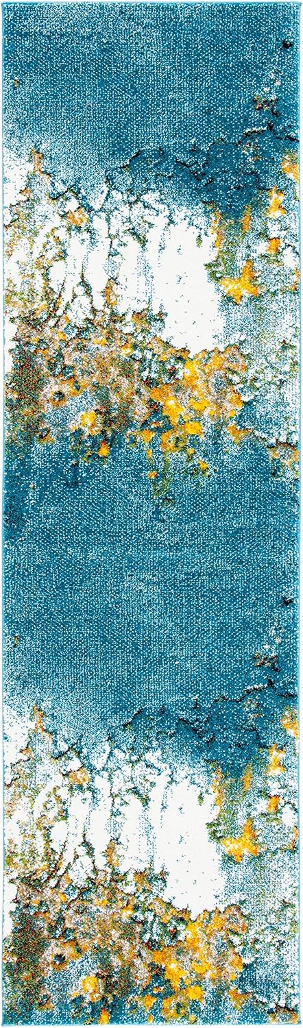 Alfombra pasillo 2'3"x6' azul y dorado diseño moderno