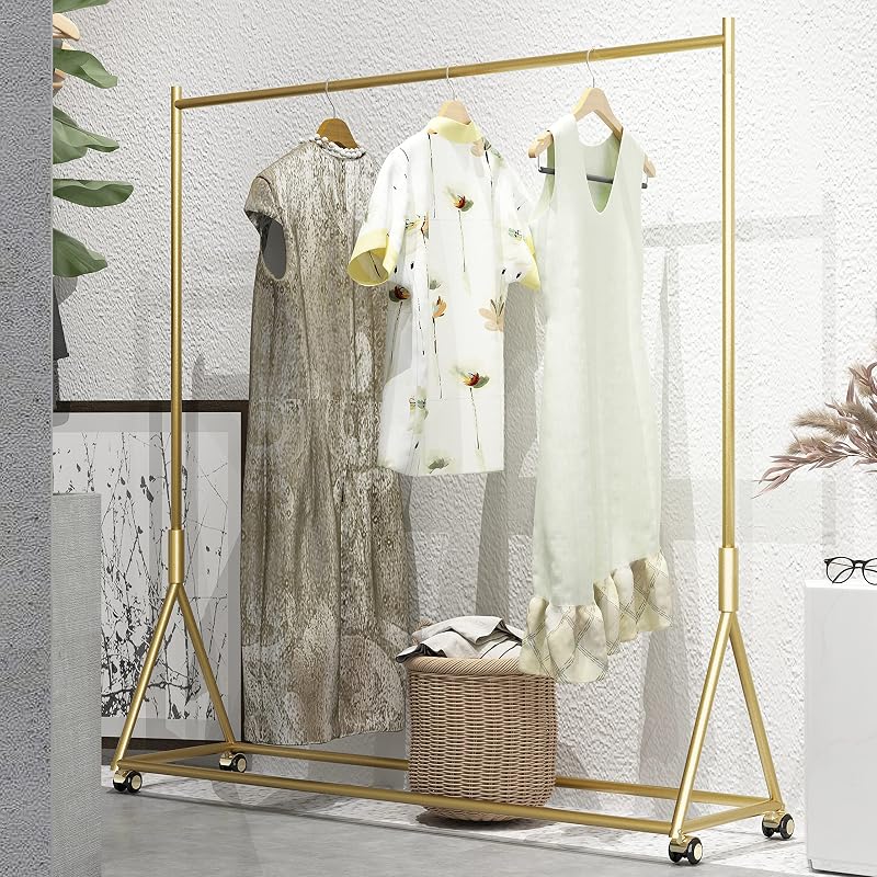 Perchero dorado con ruedas para hogar y boutique 59"
