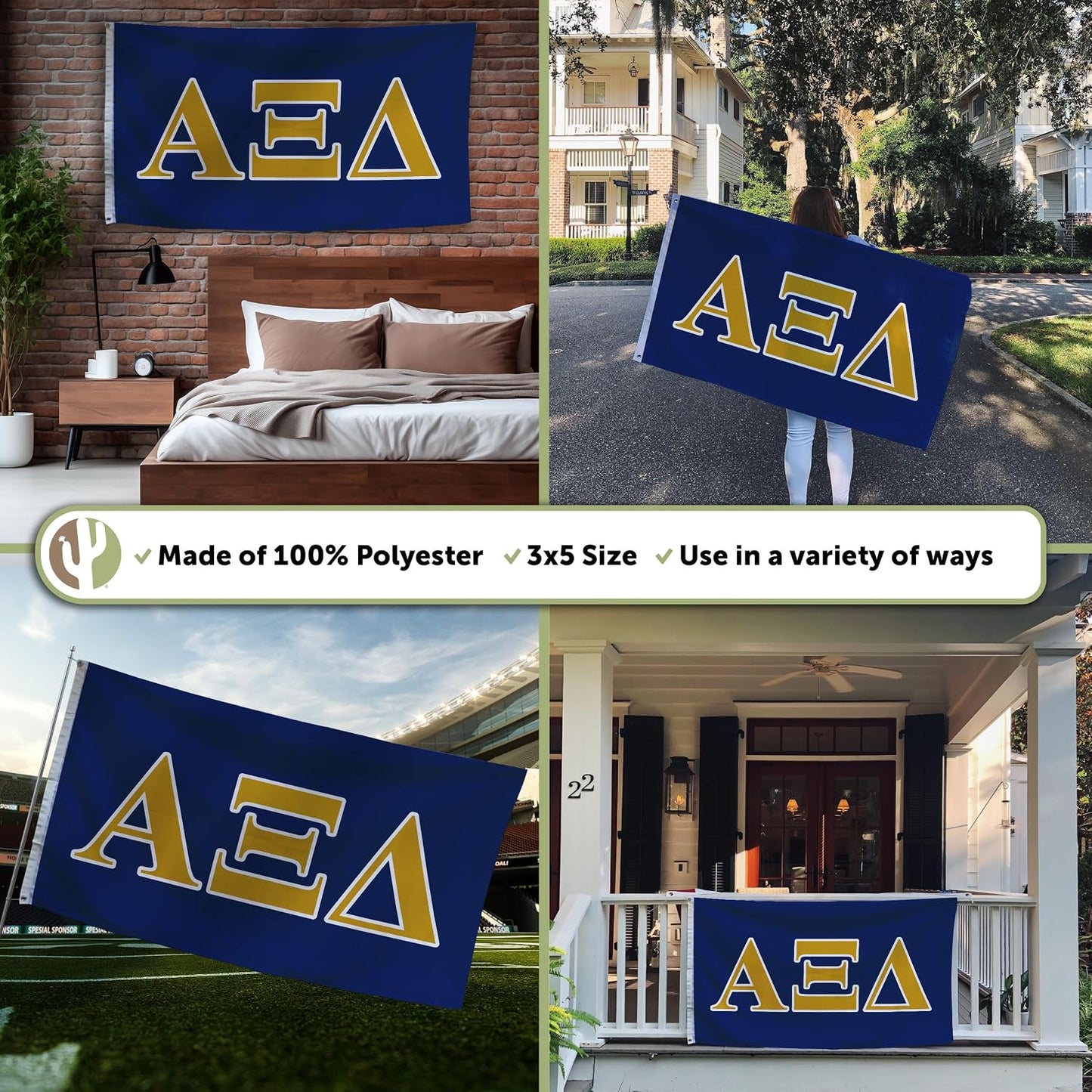 Bandera Alpha Xi Delta 3x5ft decoración hermandad griega