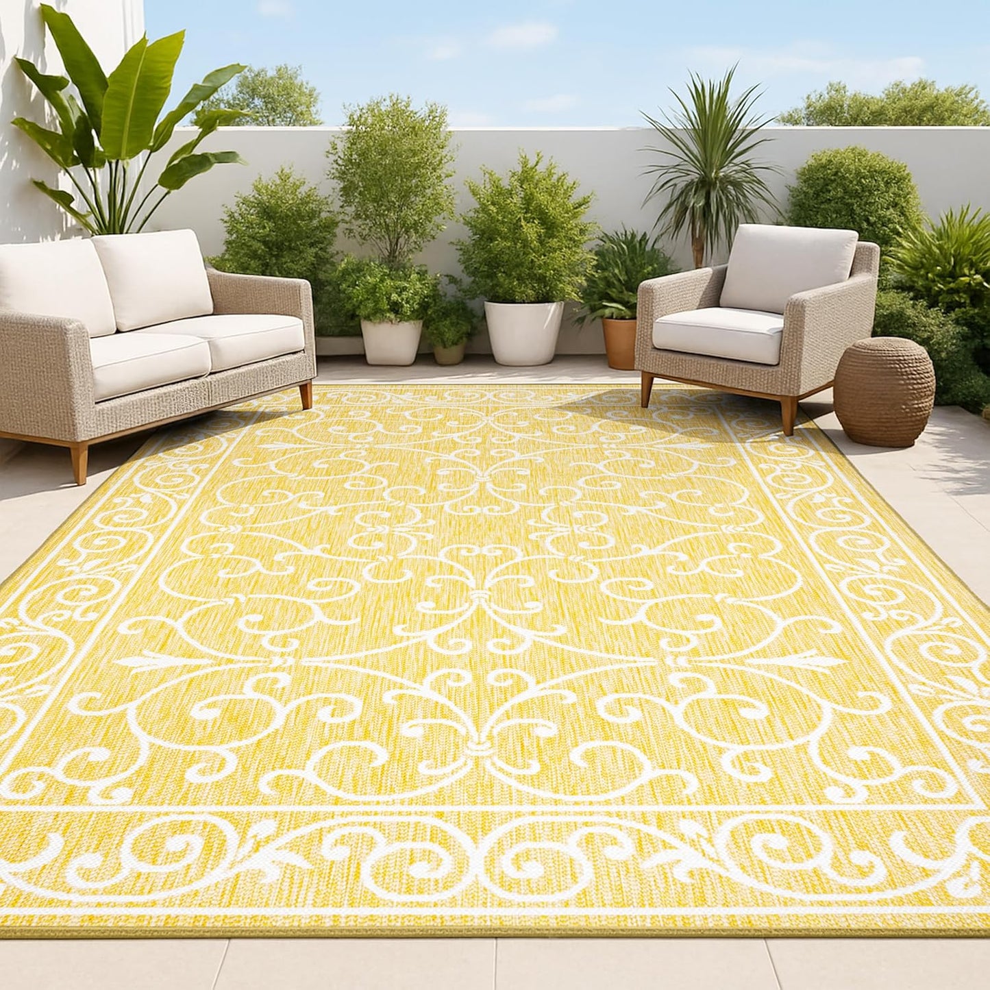 Tapete redondo 5x8ft textura Charleston para patio mascotas