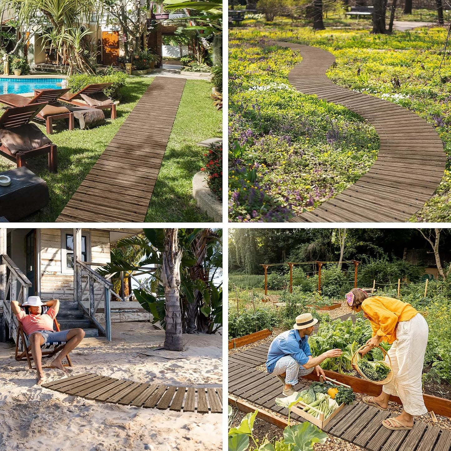 Camino jardín madera pasarela 12ft antideslizante con estacas