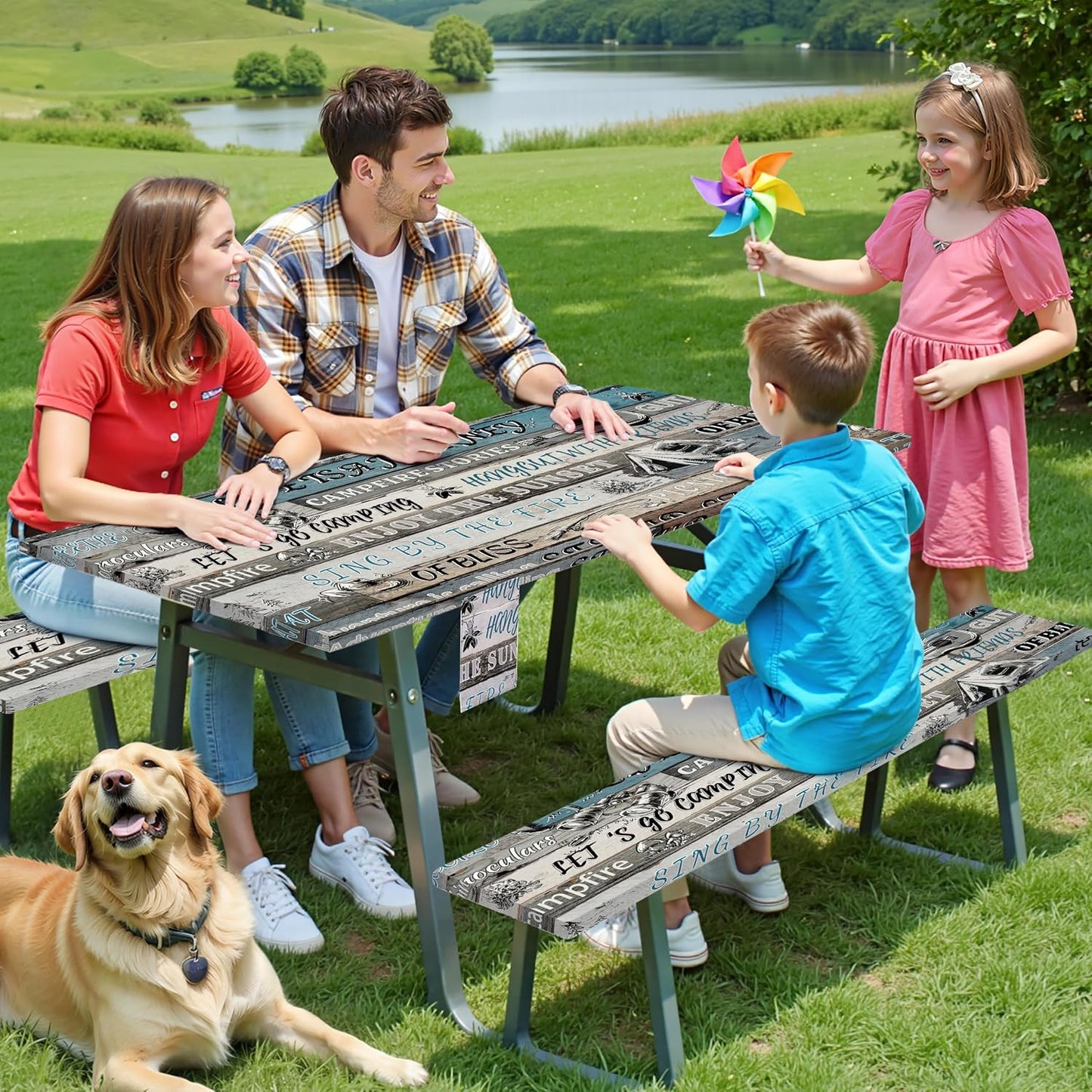 Mantel picnic ajustable para mesa 6ft impermeable azul
