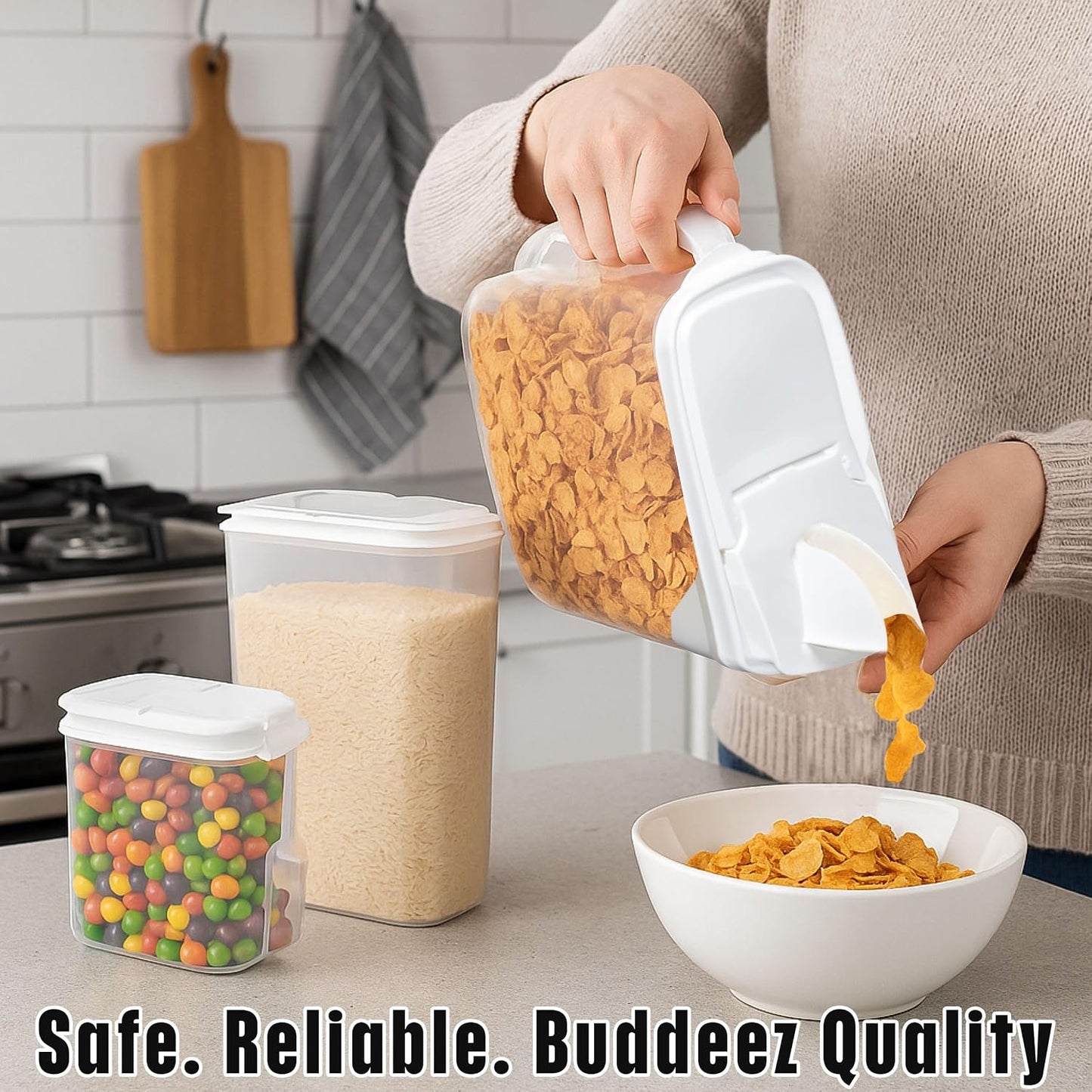 Dispensador alimentos 8qt set 3 plástico sin BPA con cuchara