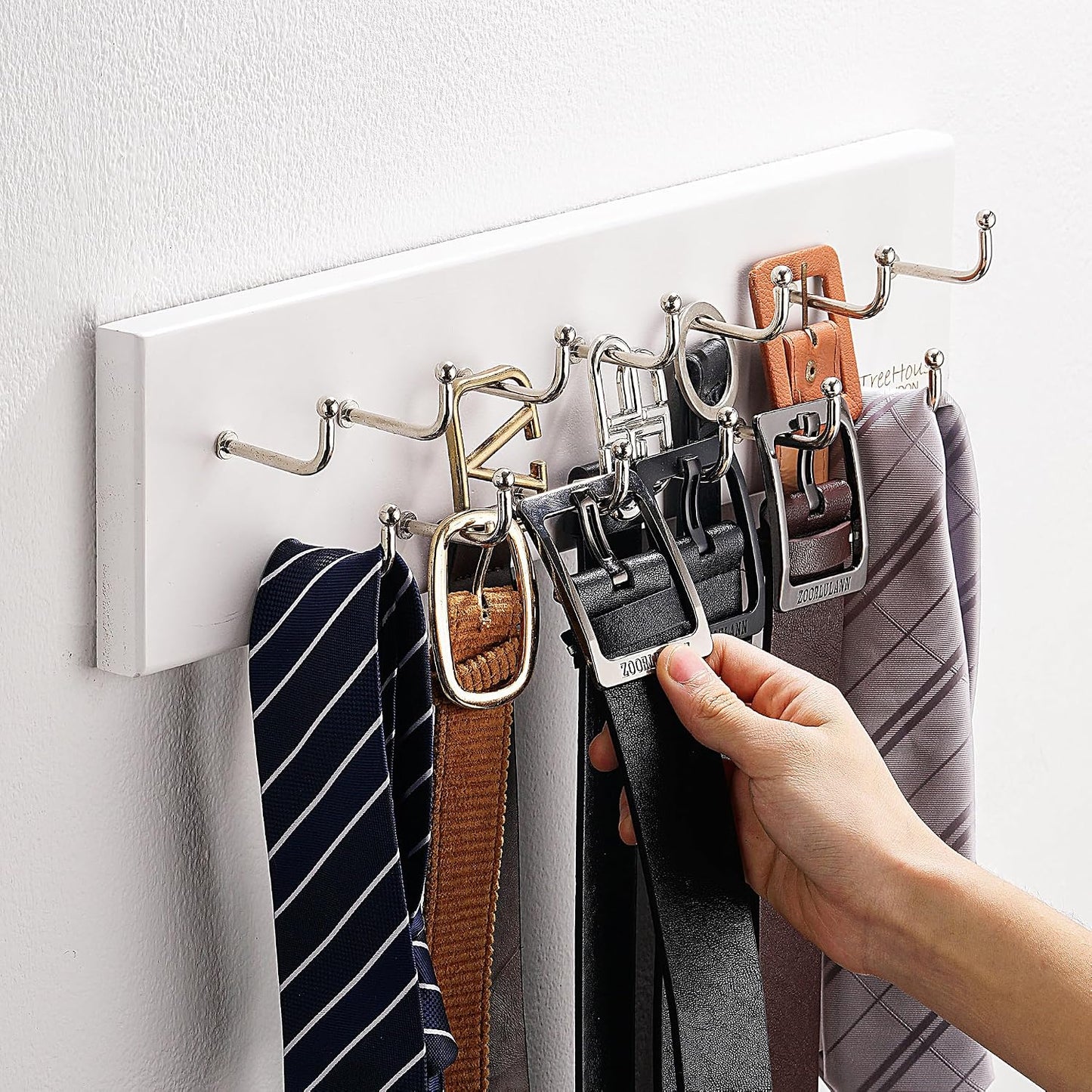 Organiz. cinturones metal madera sólida closet