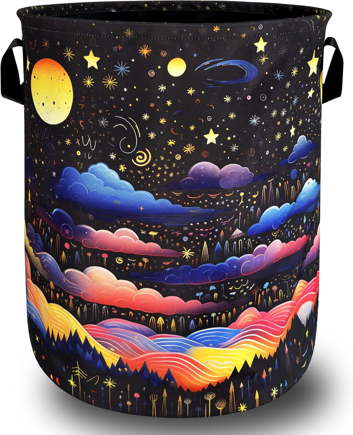 Cesto ropa sucia cielo nocturno nubes estrellas