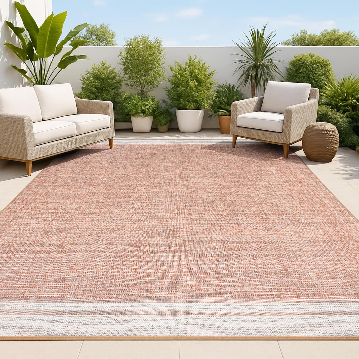 Alfombra sólida 5x8ft color salmón/crema para patio