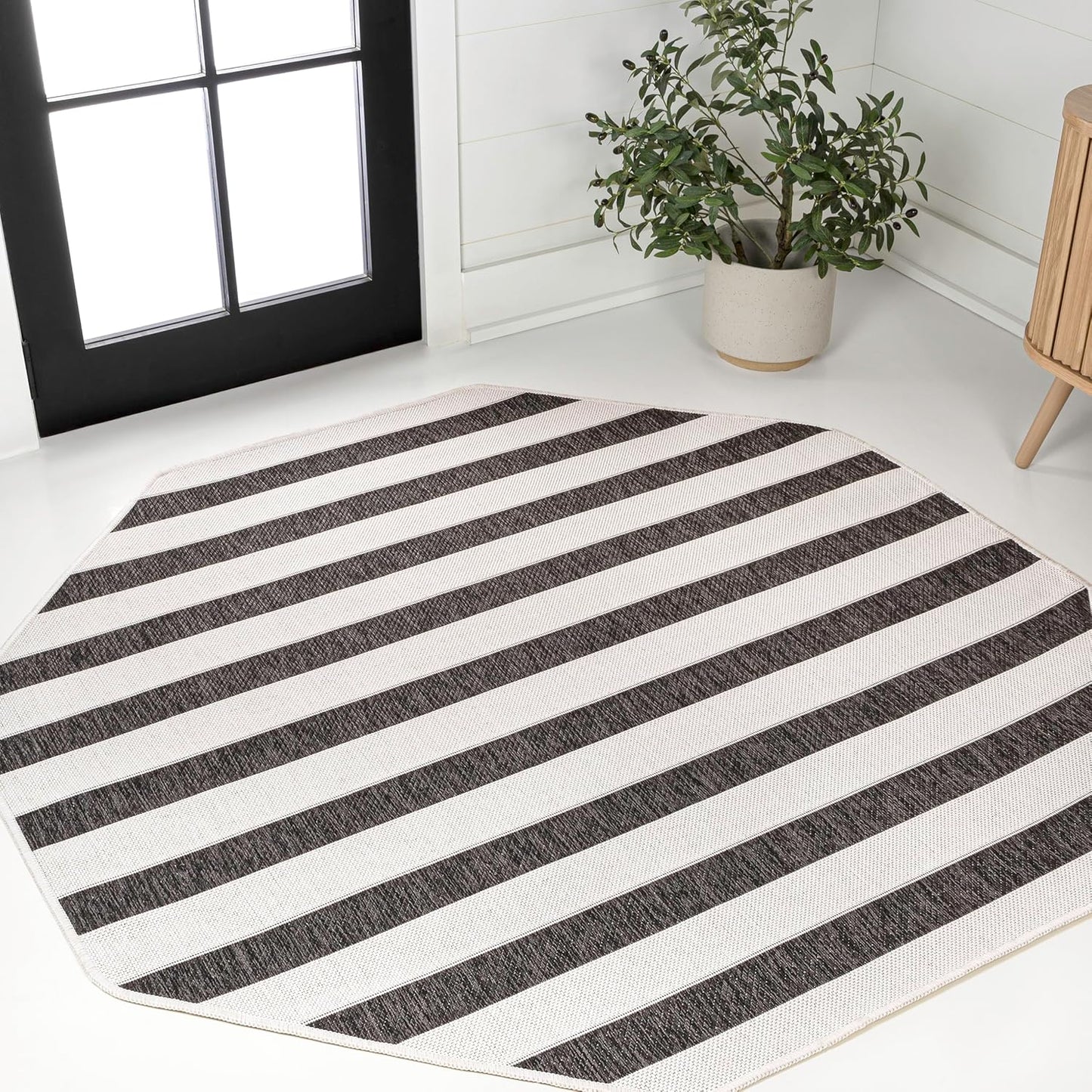Alfombra octagonal 8ft negro/crema patio