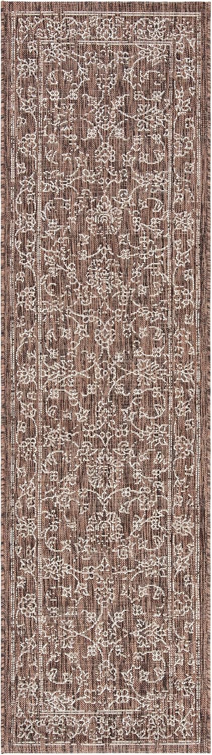 Alfombra lavable exterior Courtyard 2'3x10' marrón y marfil