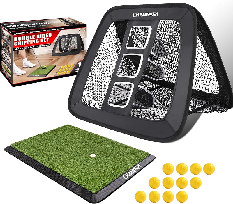 Red de golf doble cara con alfombra y 12 bolas foam