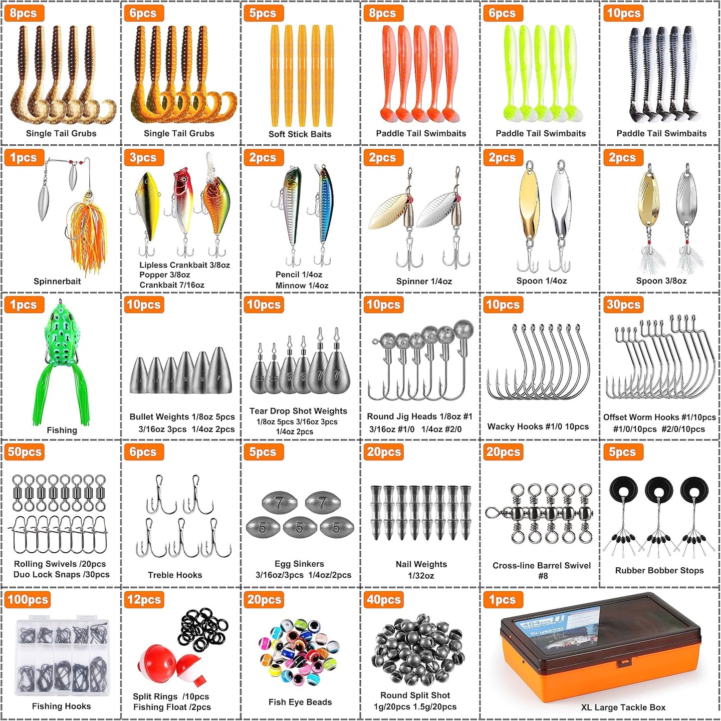 Kit señuelos pesca 353/404 pzas con accesorios incluidos
