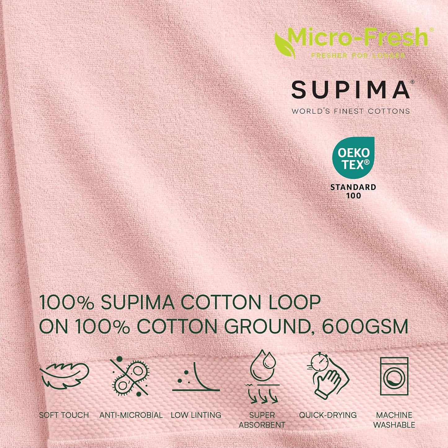Tapete ducha algodón supima 21x31pulg color rosa claro