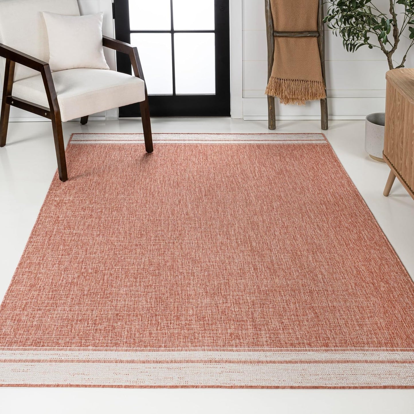 Alfombra sólida 5x8ft color salmón/crema para patio