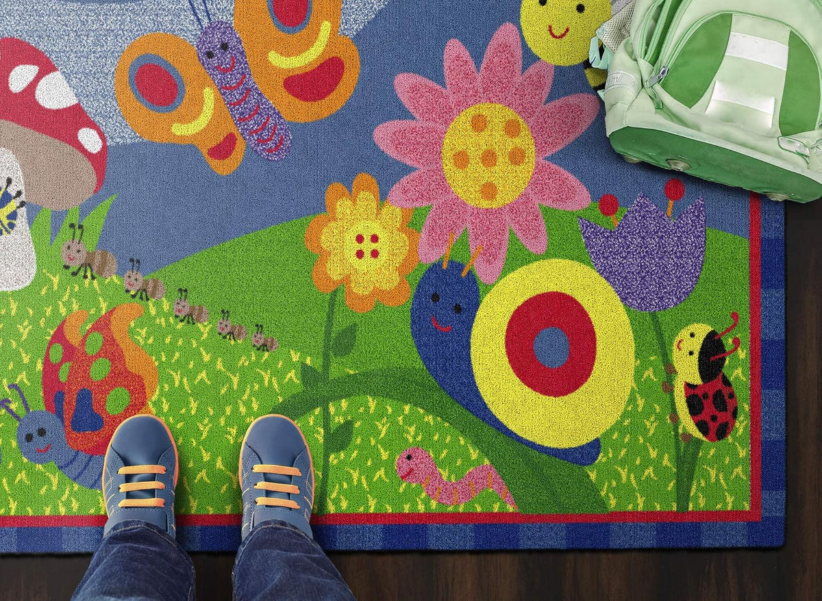 Alfombra antideslizante para niños 3x5ft diseño insectos