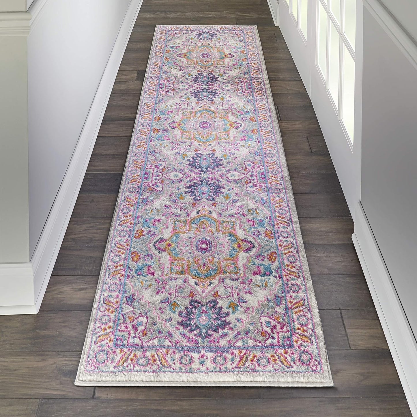 Alfombra gris claro/rosa 2x7ft para dormitorio y sala