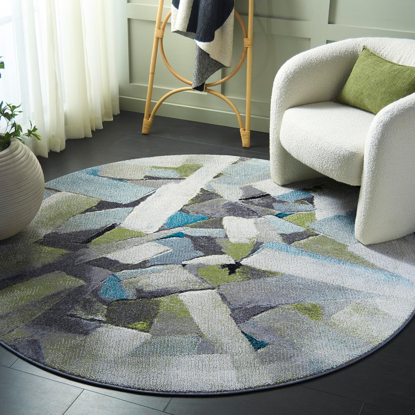 Alfombra redonda 6ft7pulg verde gris antiderrap sala