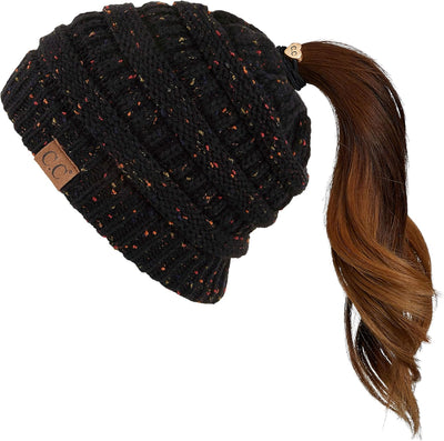 Gorro punto confeti acanalado con cola adulto