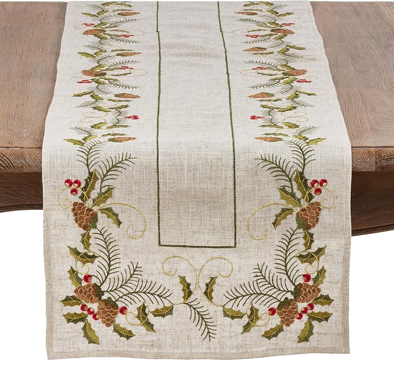 Camino mesa bordado piña acebo 16x54pulg natural