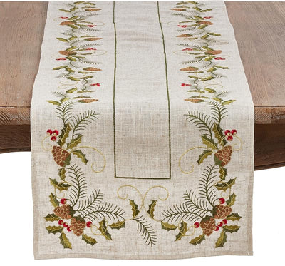 Camino mesa bordado piña acebo 16x54pulg natural