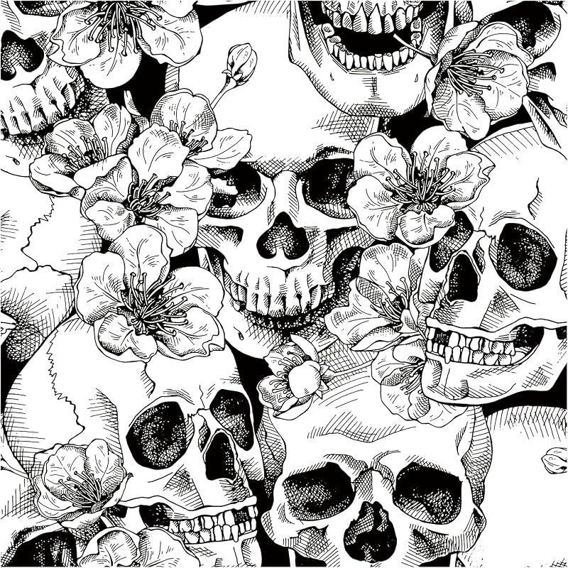 Papel tapiz Halloween calavera 17.7" x32.8ft negro/blanco