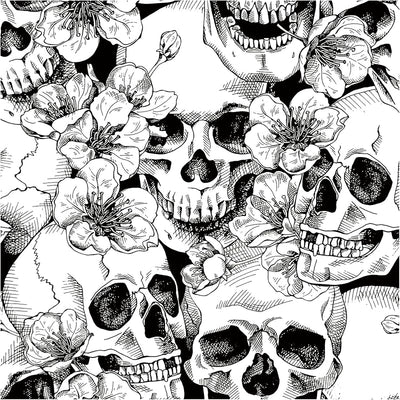 Papel tapiz Halloween calavera 17.7" x32.8ft negro/blanco