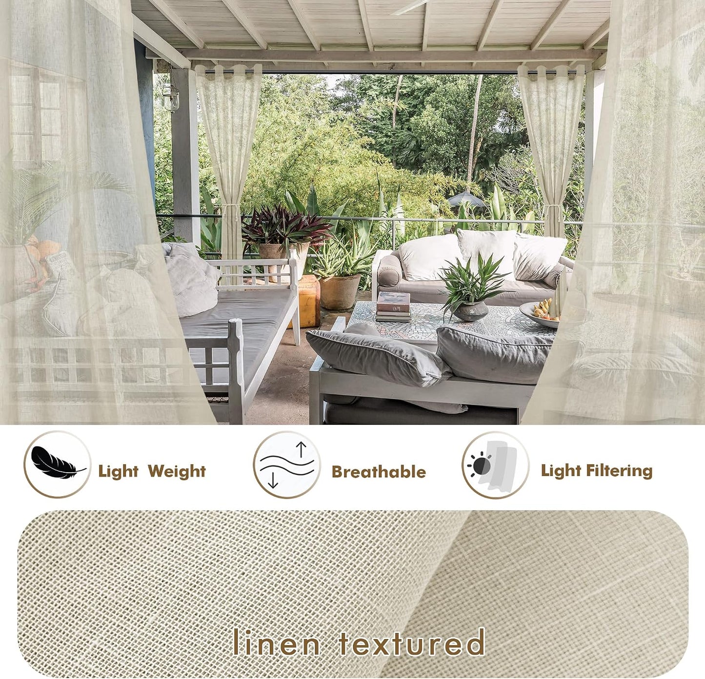 4 Cortinas lino natural para patio impermeables privacidad
