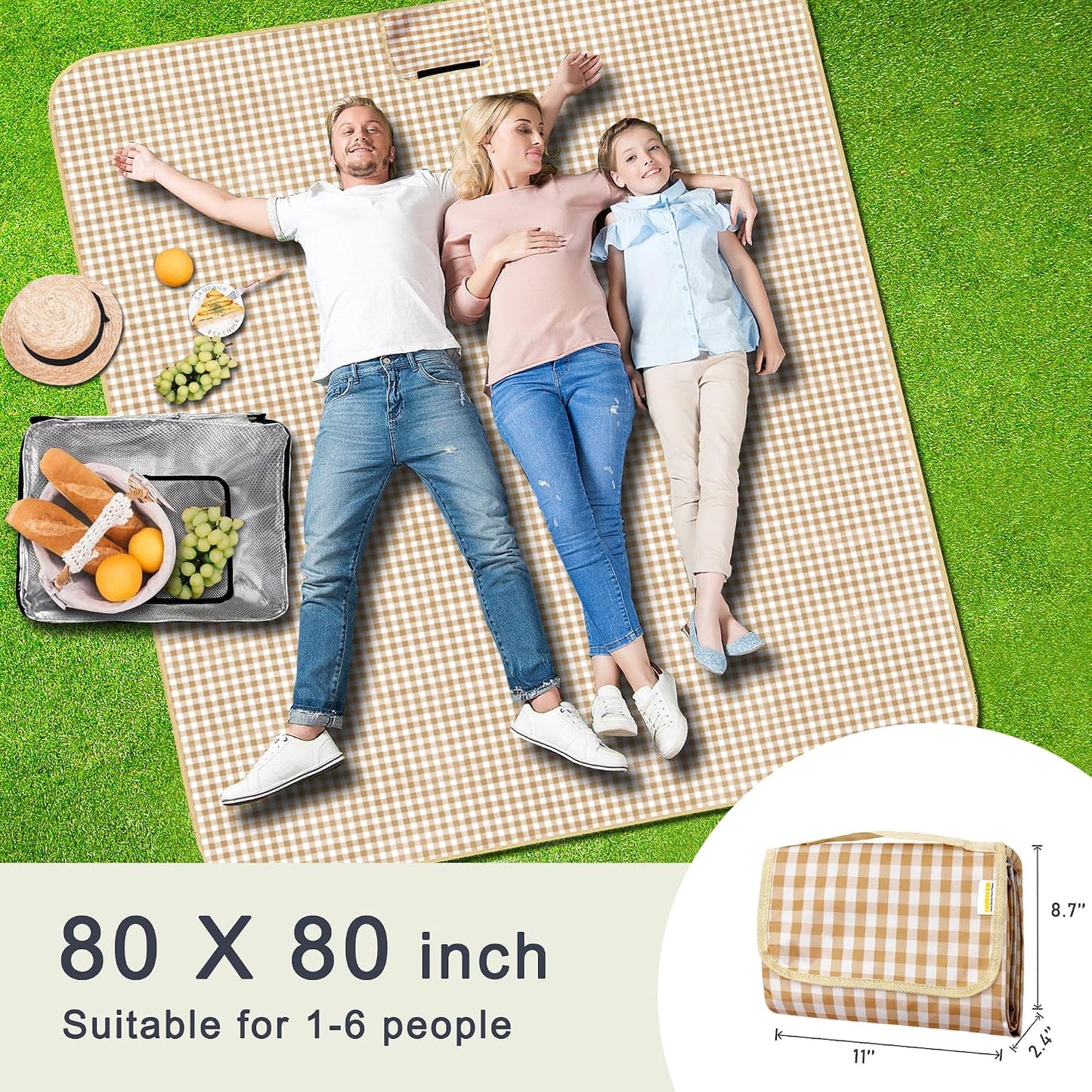 Manta pícnic impermeable plegable 80x80" para playa camping