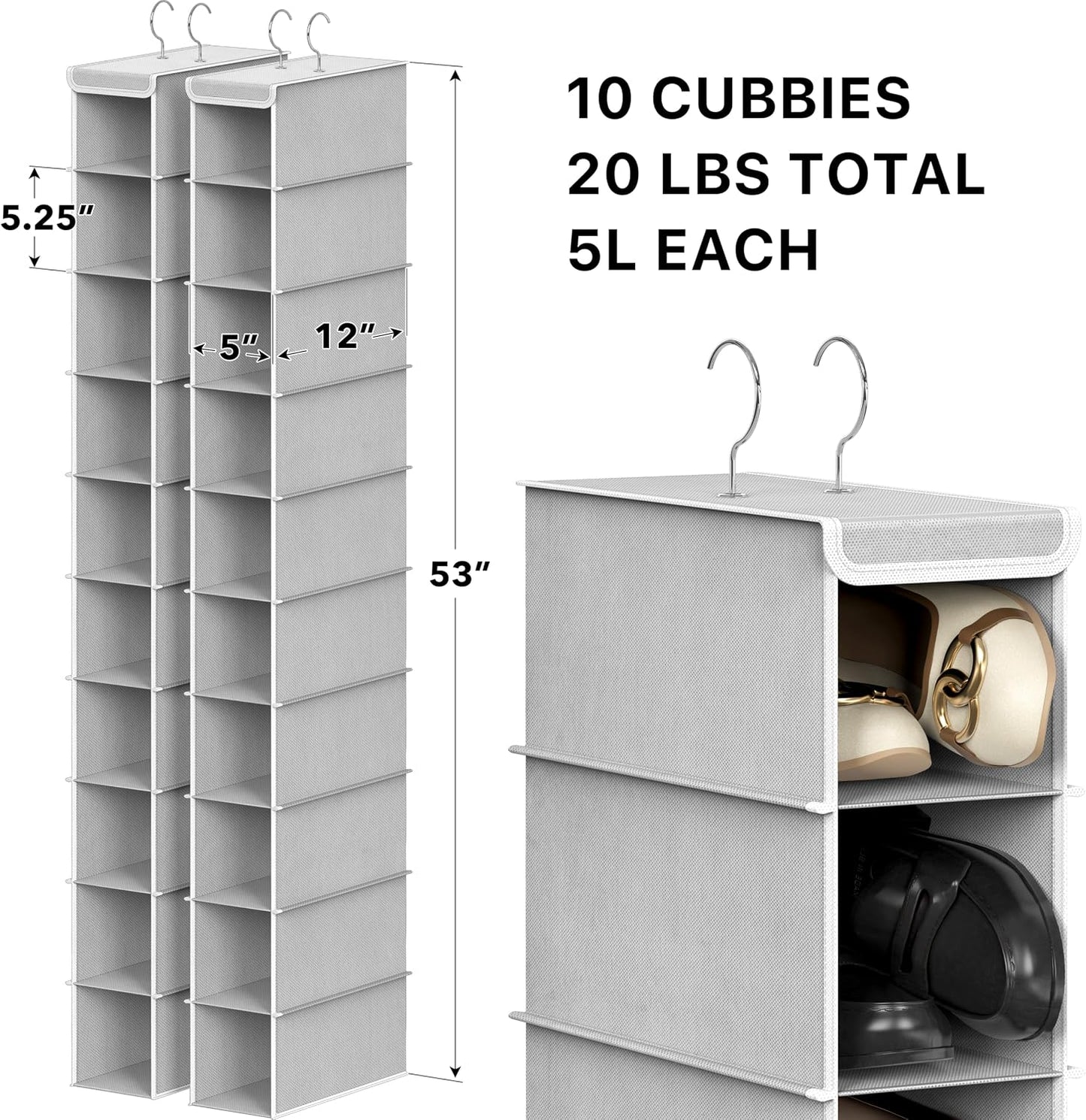 Pack 2 organizadores colgantes 10 estantes gris