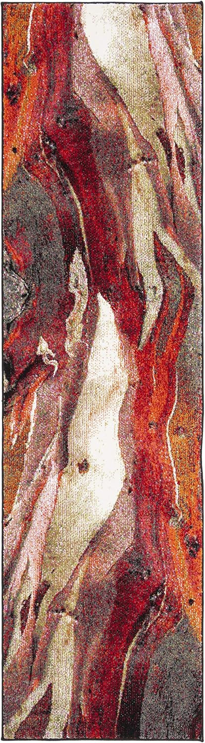 Alfombra moderna abstracta 2'3"x6' color rojo
