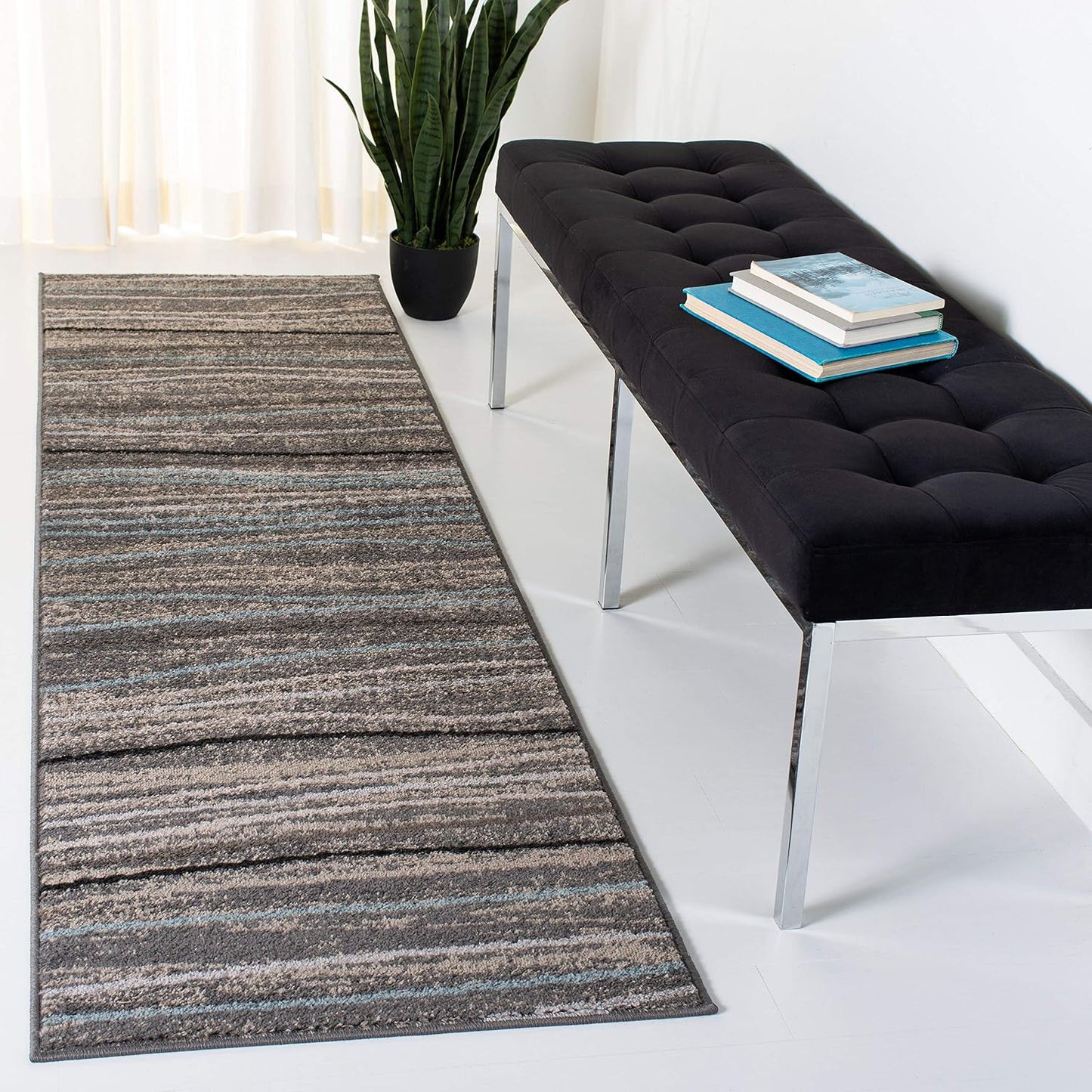 Alfombra pasillo 2ft3pulg x 8ft ondas plateado beige