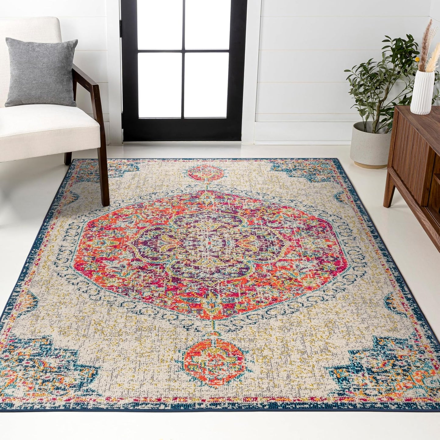 Tapete bohemio vintage 3x5 crema/naranja sala dormitorio