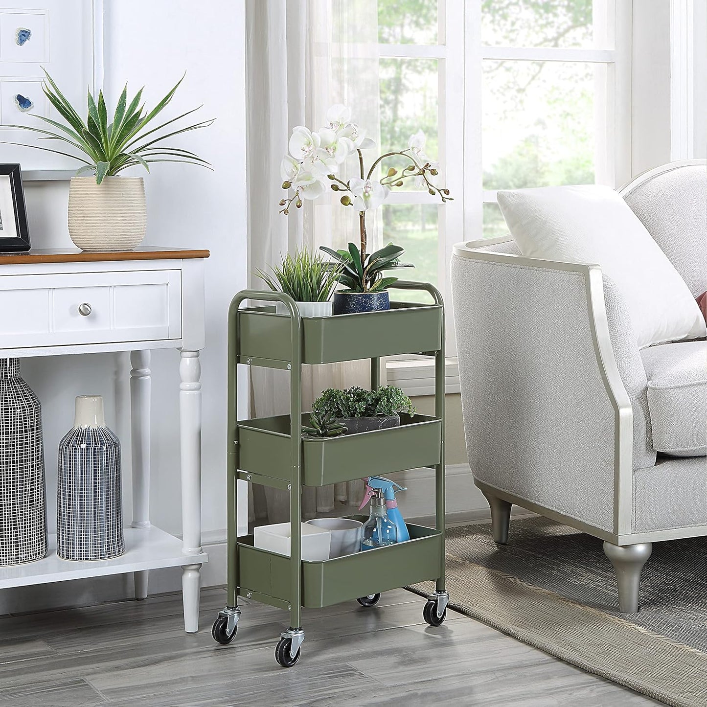 Carrito almacenamiento metal 3 niveles ruedas giratorias cocina