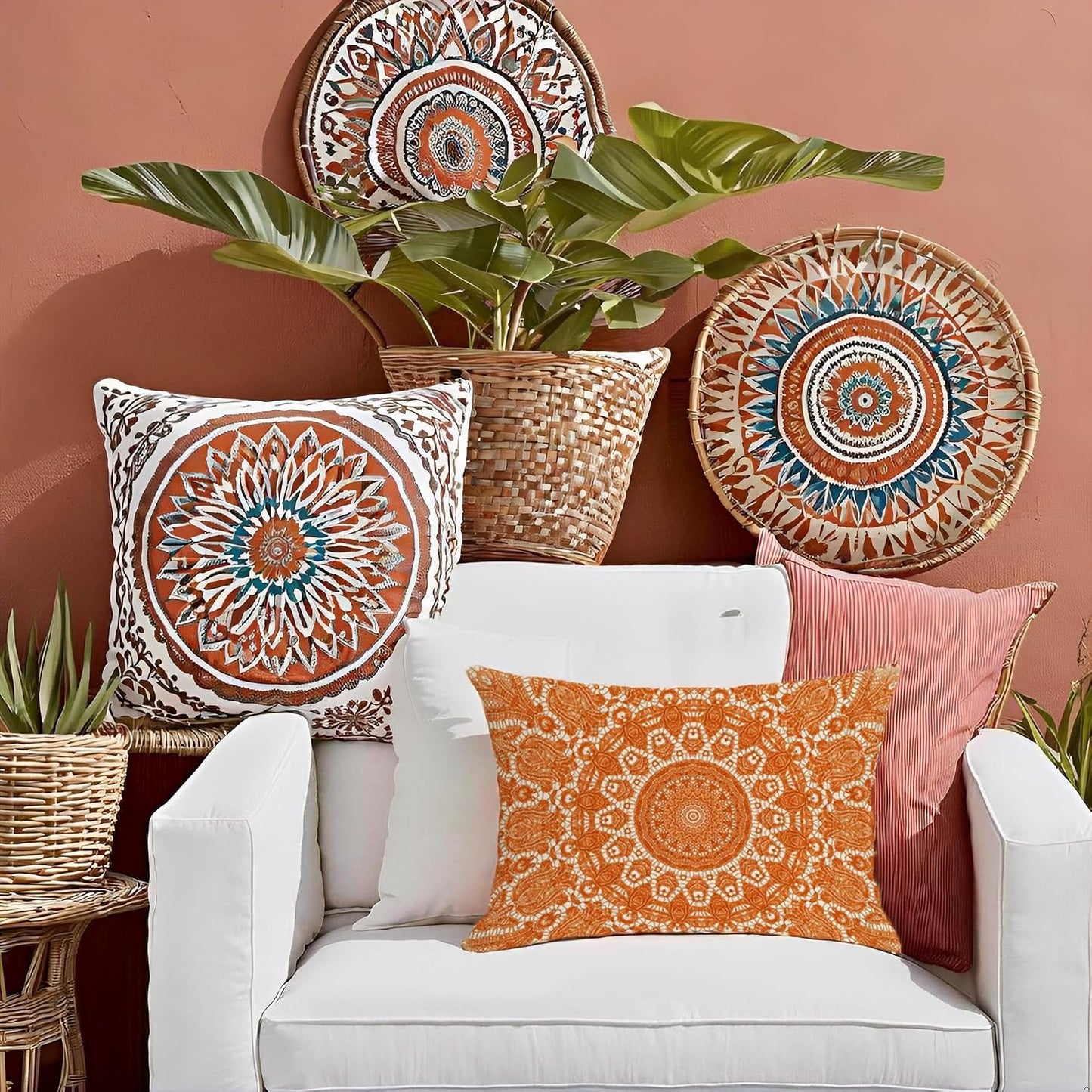 Fundas almohada exterior 12x20" impermeables mandala bohemio